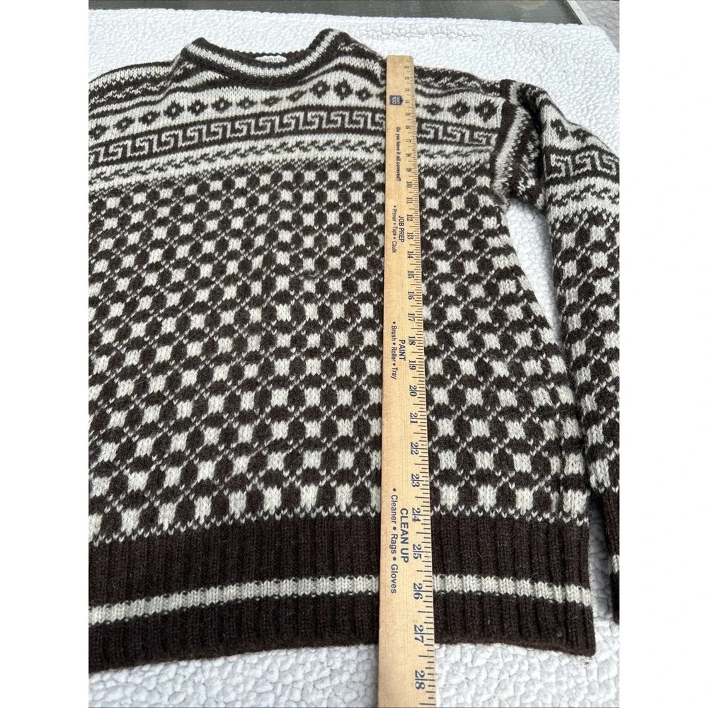 Edward Bryan Mens XL Wool Sweater Brown Cream Greek Key Made in England